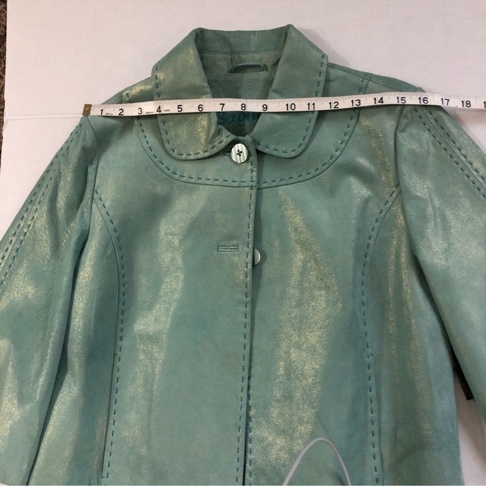 Saguaro Fairycore Green Leather Jacket with gold shimmer flecks - Picture 6 of 8